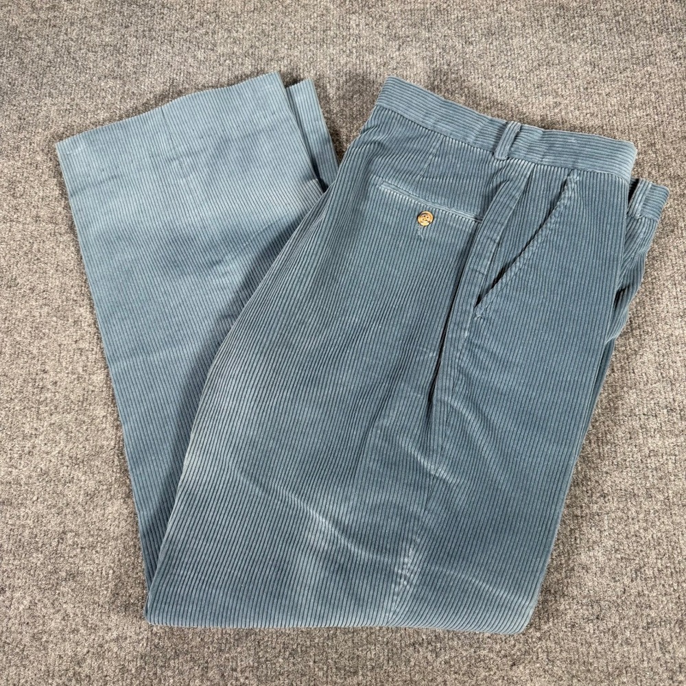 Vintage Lands End Corduroy Pants Mens 33x28 Blue Wide Wale Made in USA #4535